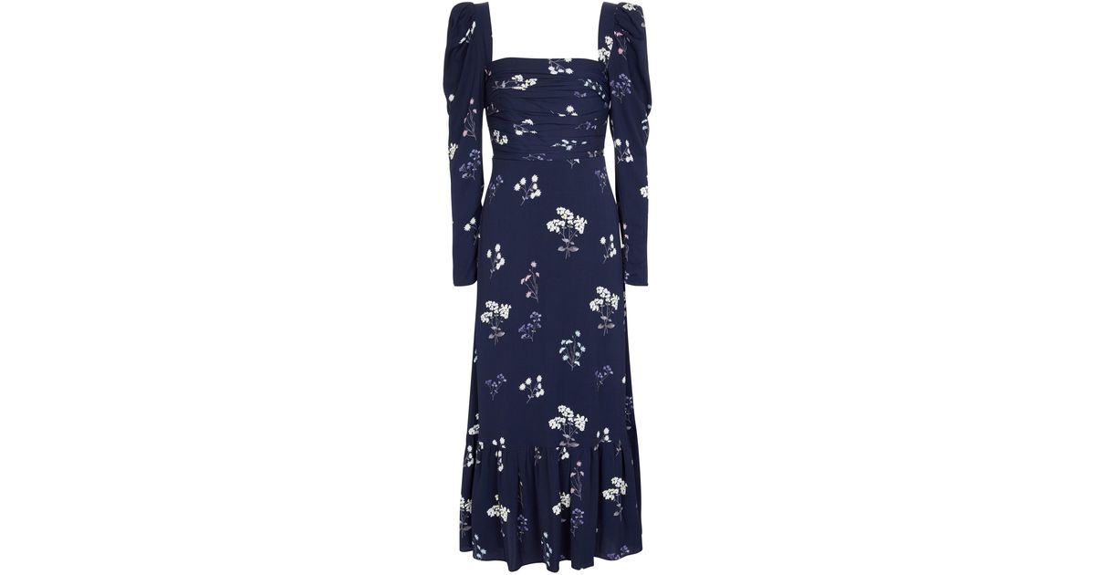 Self-Portrait Synthetic Floral Taffeta Midi Dress in Blue | Lyst