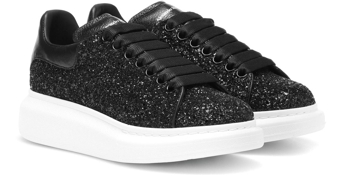 Alexander McQueen Leather Black Glitter Oversized Sneakers Save 44 Lyst