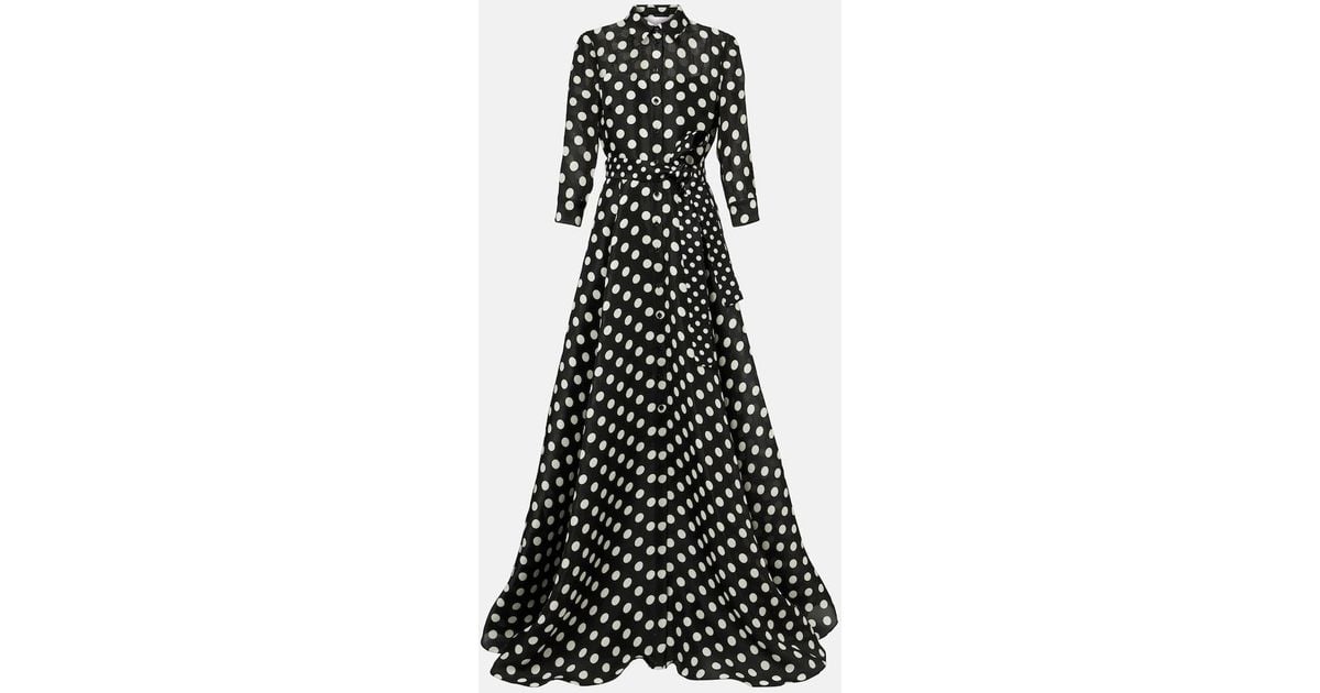 Carolina Herrera Floral-Applique Polka-Dot Silk Gown in Black