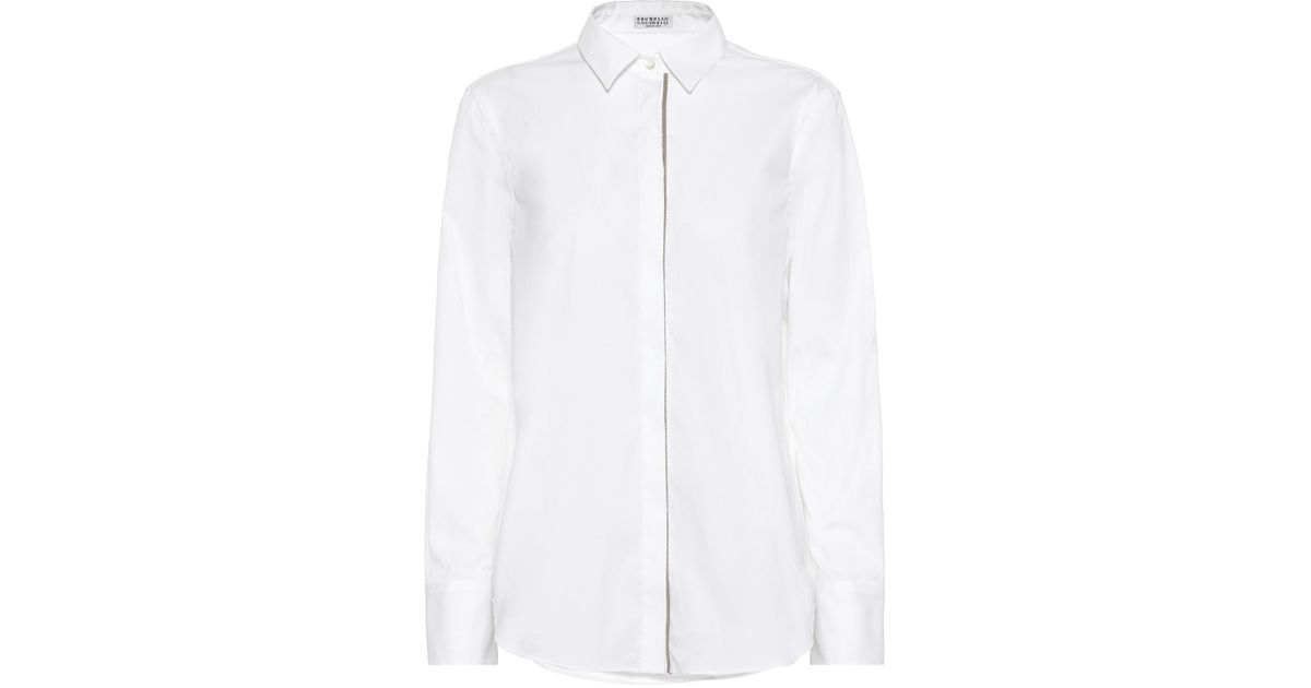 Brunello Cucinelli Embellished Cotton-blend Shirt in White - Lyst