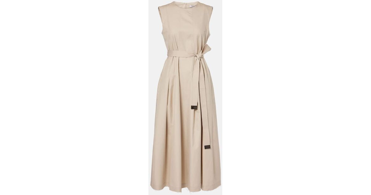 【‘S Max Mara】国内未掲載商品 Amina コットン ミディドレス Amina pleated cotton midi dress in beige - S Max Mara