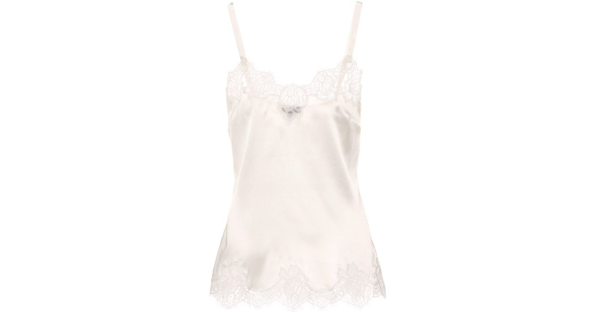 Dolce & Gabbana Lace-trimmed Satin Camisole in White - Lyst