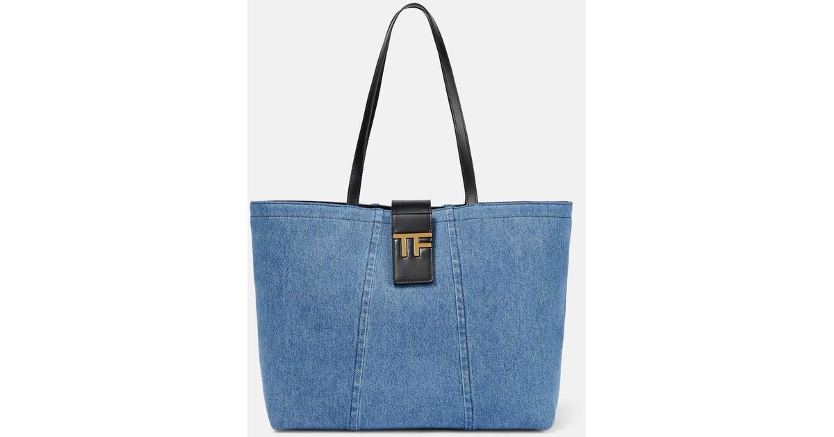 Tom Ford Tf Small Denim Tote Bag in Blue Lyst