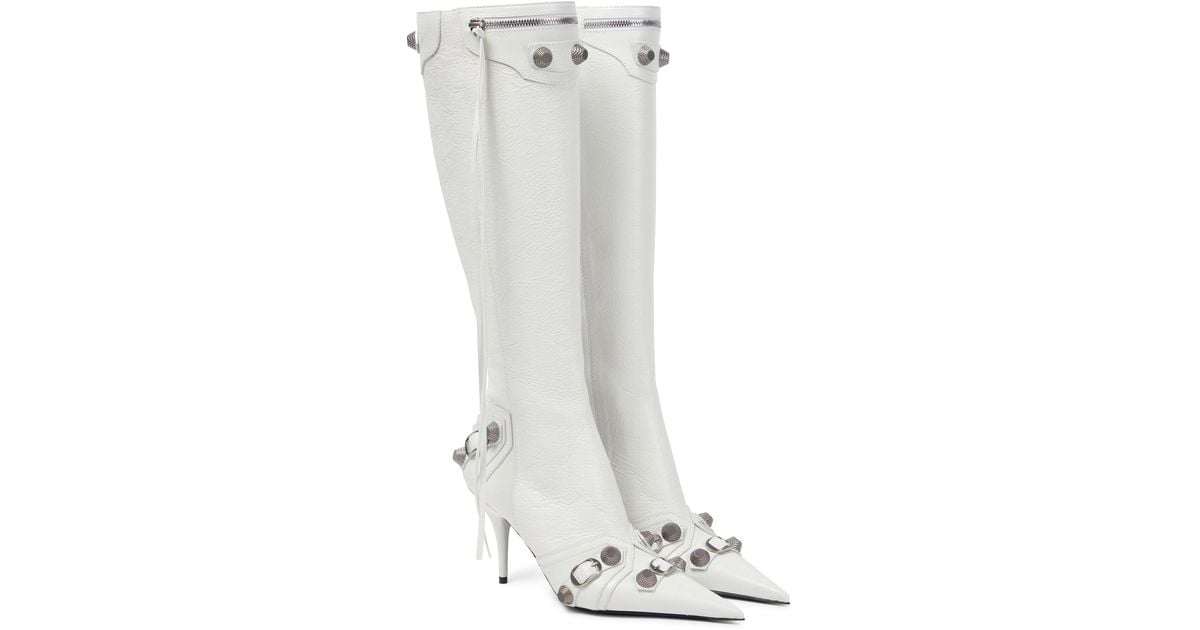 Balenciaga Cagole Leather Knee-high Boots in White | Lyst Canada