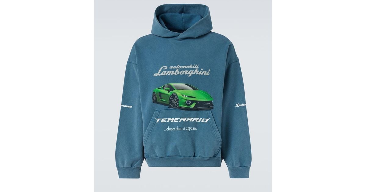 【BALENCIAGA】 x Automobili Lamborghini cotton fleece hoodie x Automobili Lamborghini cotton fleece hoodie in blue