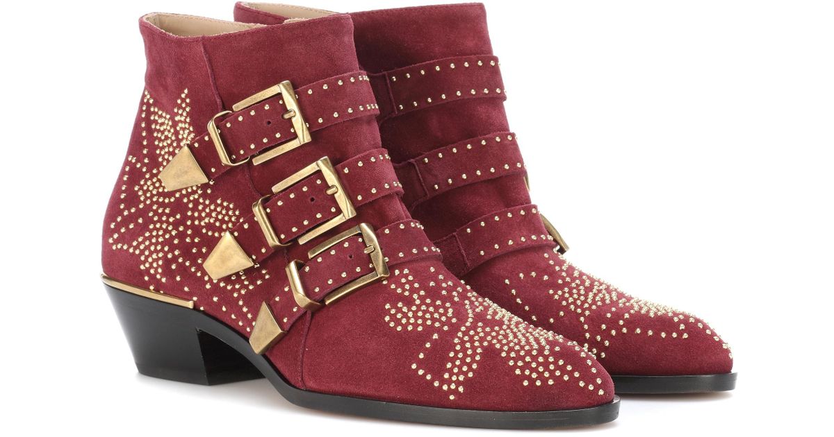 Botines de gamuza Susanna con tachuelas Chloé de Ante de color Rojo | Lyst