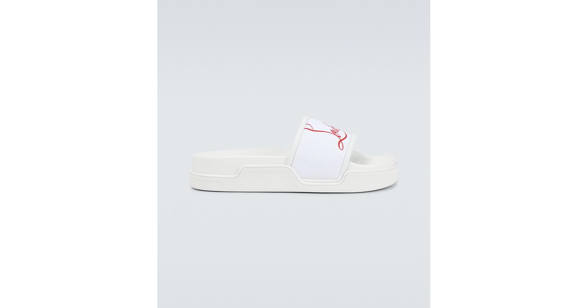 Christian Louboutin Canvas Navy Pool Slides In White For Men Lyst Uk 5854