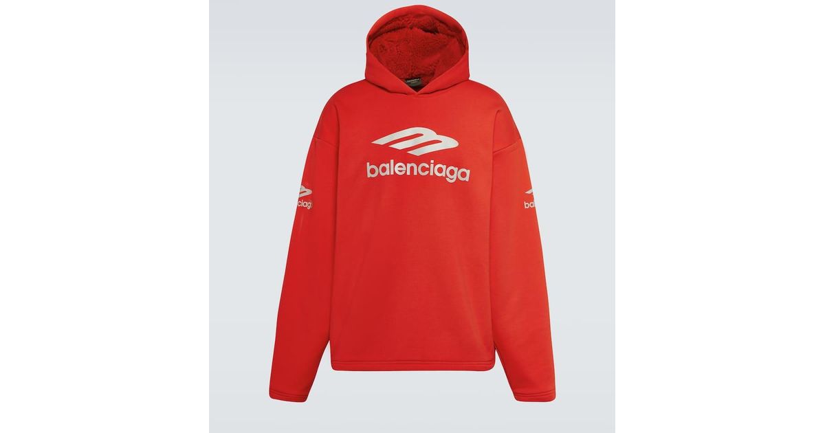 パーカー・フーディ [Balenciaga] 3B Sports Icon cotton fleece hoodie - Red balenciaga-red-Hoodie-3B-