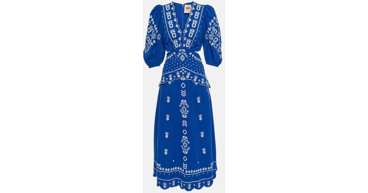 FARM Rio Embroidered Cut-out Maxi Dress in Blue | Lyst