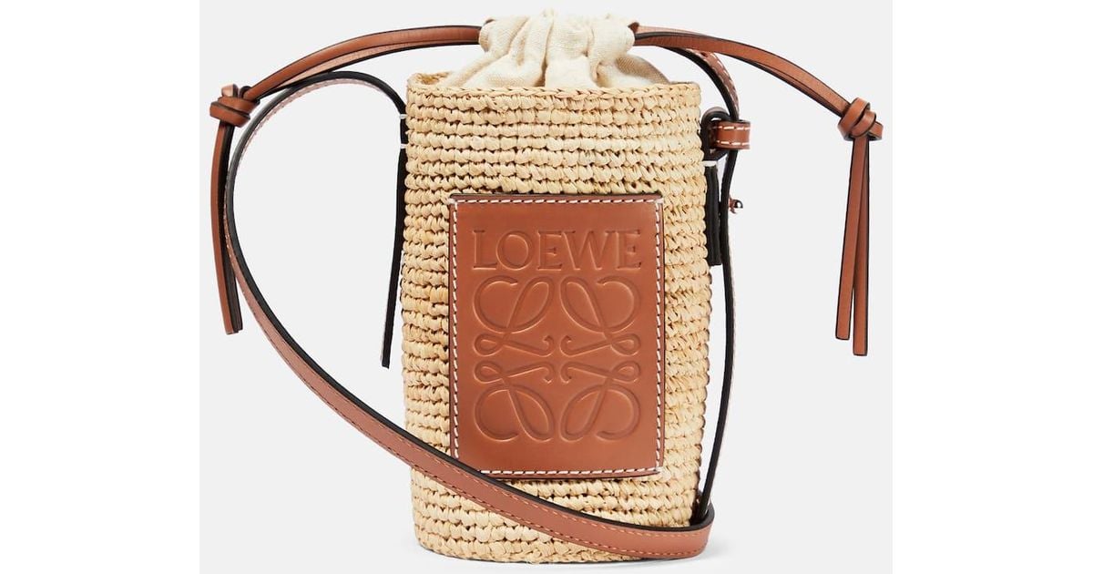 Loewe Cylinder Pocket Leather-trimmed Raffia Pouch in Natural | Lyst