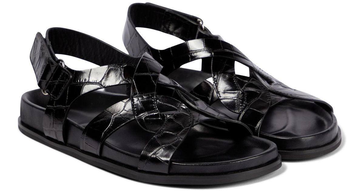 Totême Croc-effect Leather Sandals in Black | Lyst UK