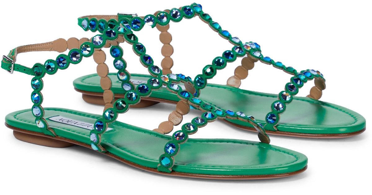 Aquazzura Tequila Embellished Leather Sandals in Green - Lyst