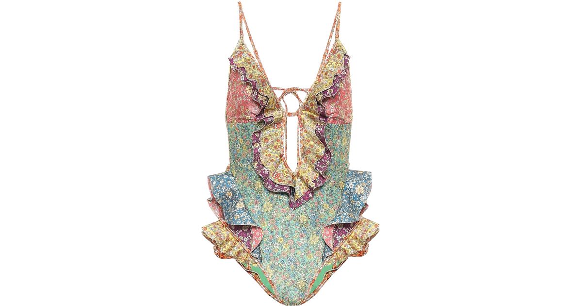 Zimmermann Carnaby Ruffled Floral-print Swimsuit | Lyst