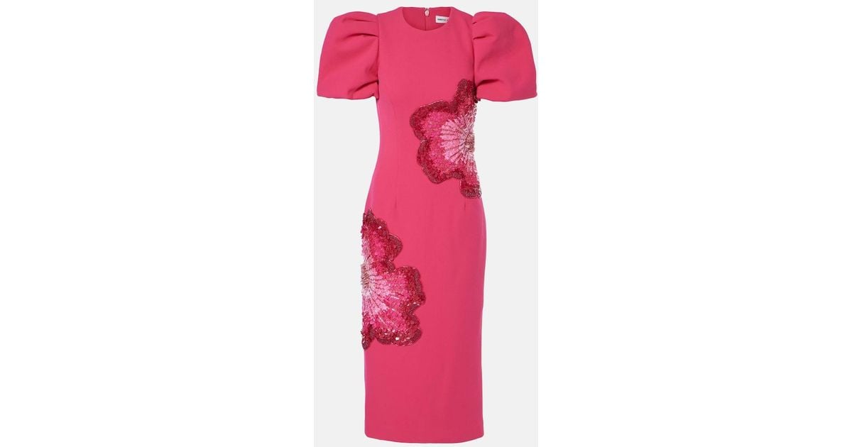 Rebecca Vallance Layana Puff-Sleeve Embellished Midi Dress