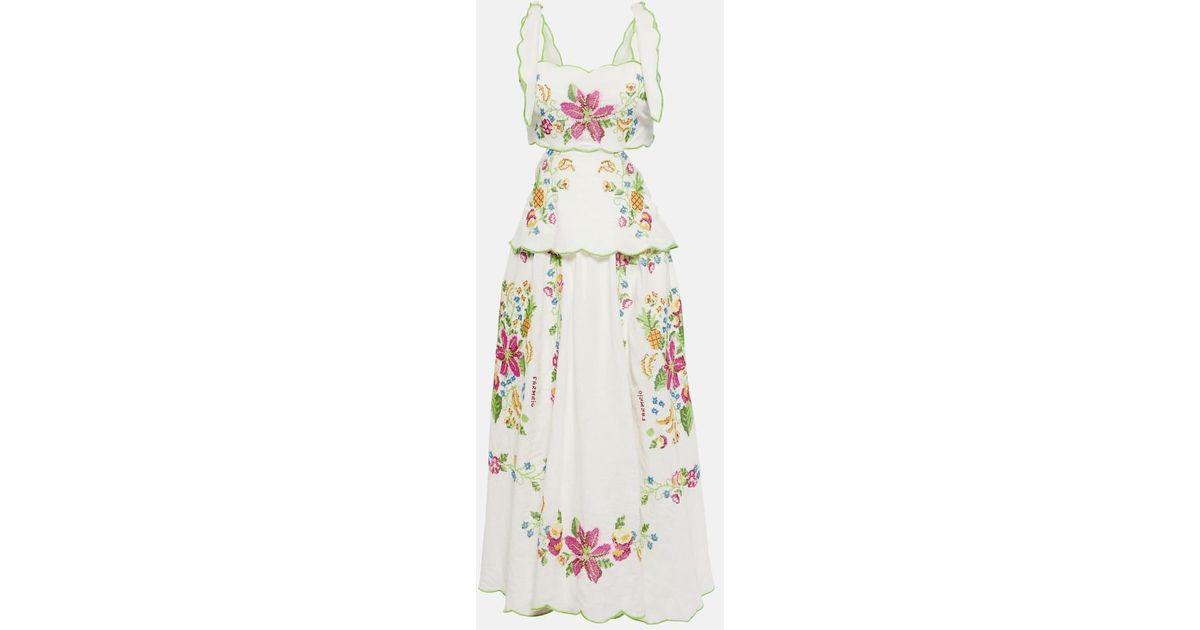 FARM Rio Tropical Romance Floral-Embroidered Linen-Blend Midi Dress in  White | Lyst Canada