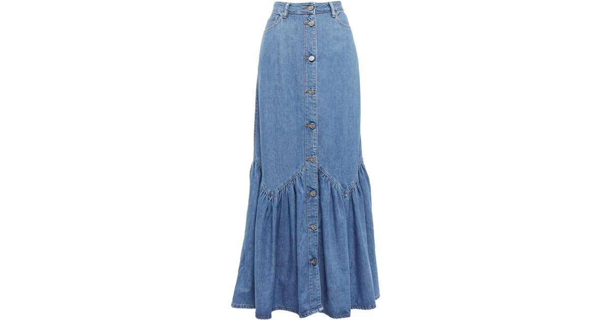 Ganni High-rise Denim Maxi Skirt in Blue | Lyst
