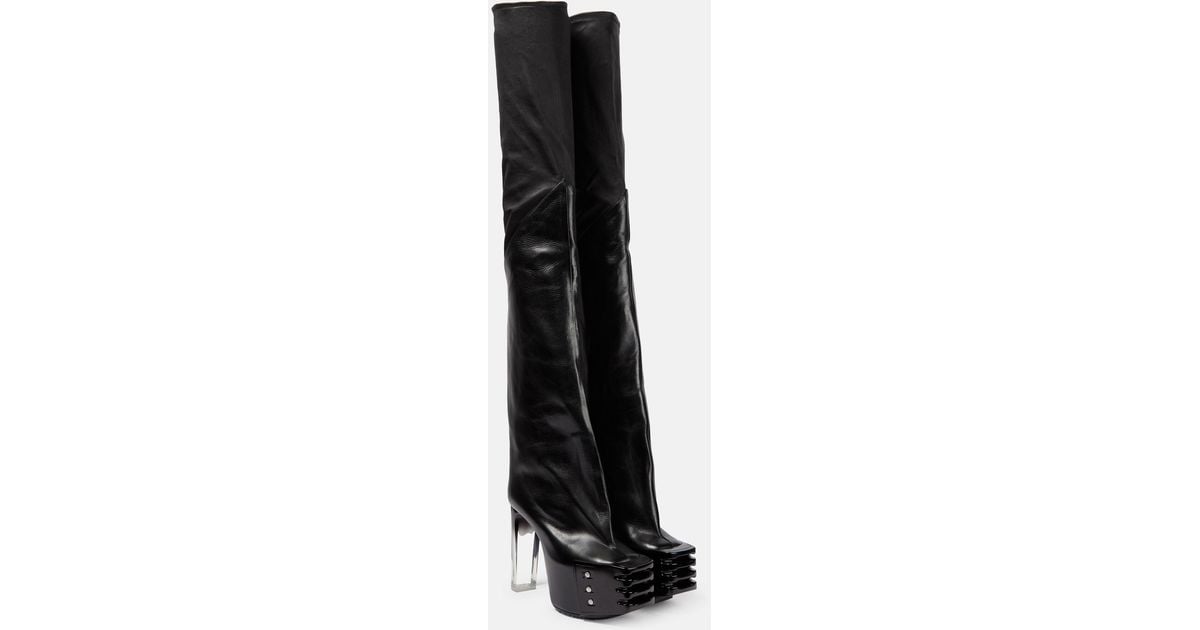 Rick Owens Leather Over-the-knee Boots in Black | Lyst