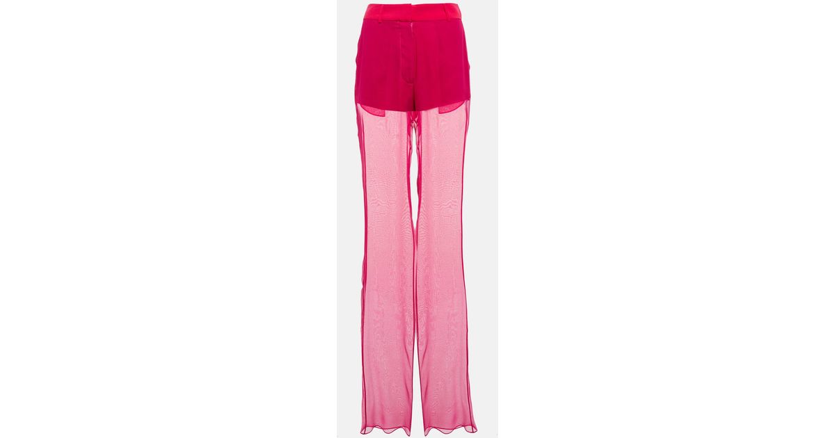 Nensi Dojaka Mid-rise Wide-leg Silk Pants in Pink | Lyst