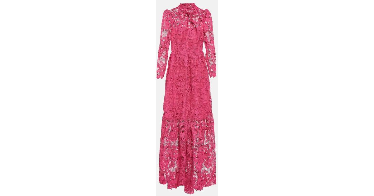 Self-Portrait Lace Maxi Dress in Pink | Lyst