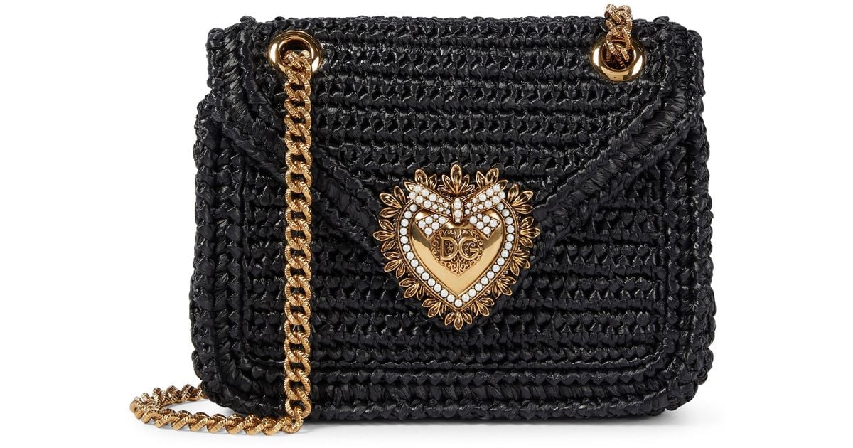 Dolce & Gabbana Devotion Medium Raffia Shoulder Bag in Black | Lyst