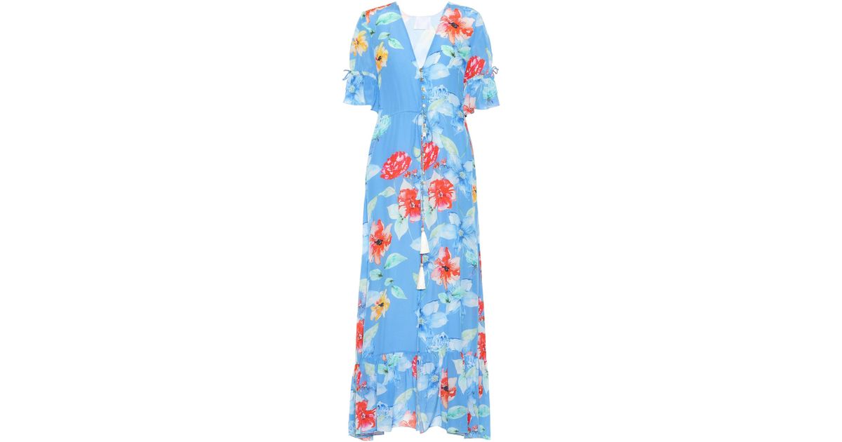 Athena Procopiou Floral-printed Silk Dress in Blue - Lyst