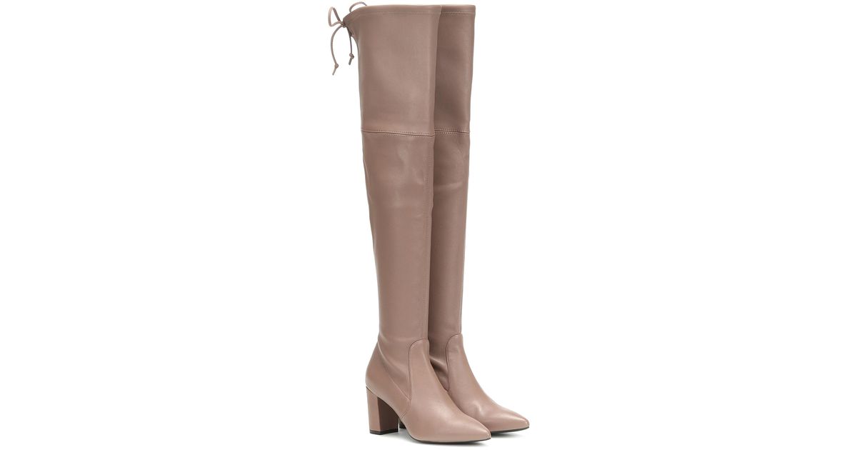 Stuart Weitzman Leather Lesley 75 Over-the-knee Boots in Beige (Brown) - Lyst