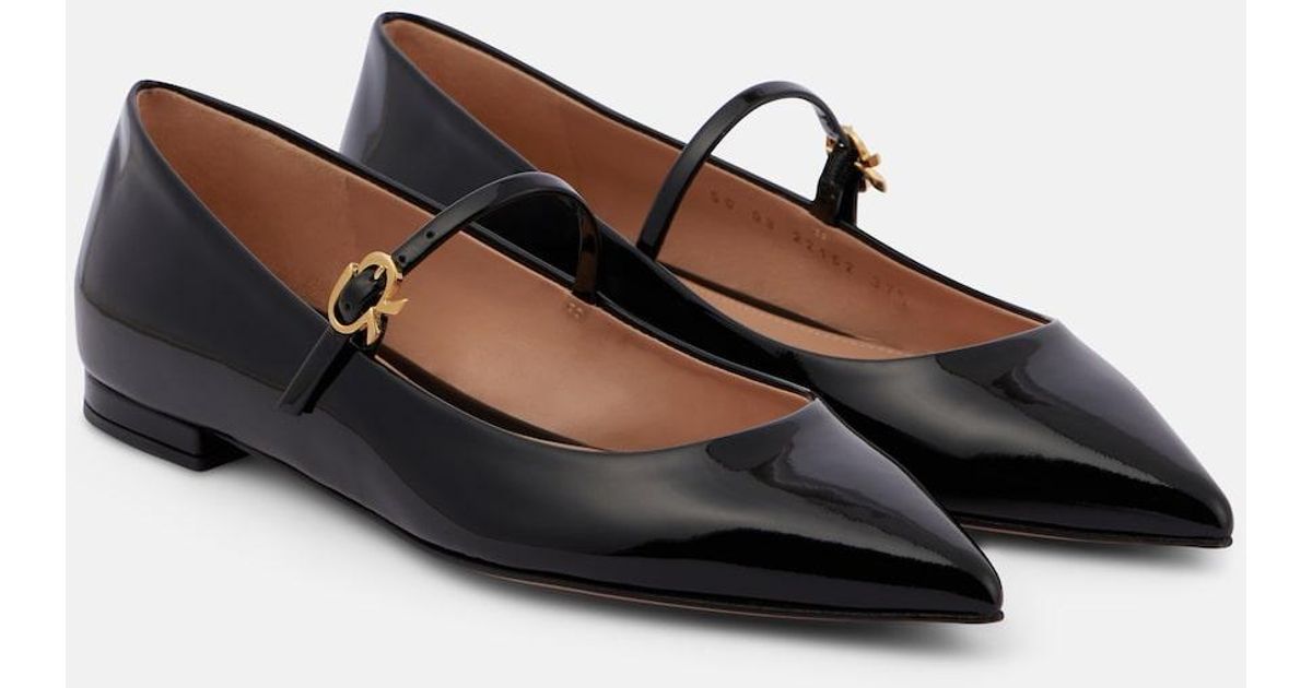 Gianvito Rossi Ribbon Jane Patent Leather Mary Jane Flats in Black | Lyst