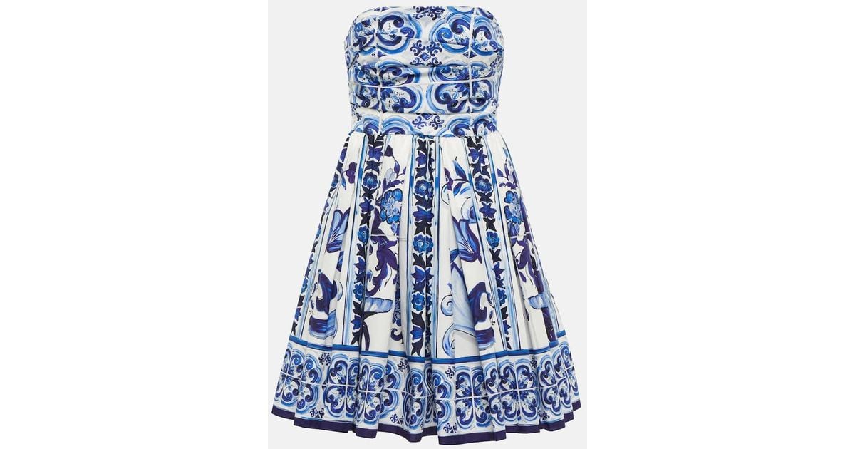 dolce gabbana blue white dress Dolce & Gabbana Majolica-print Bustier Mini Dress