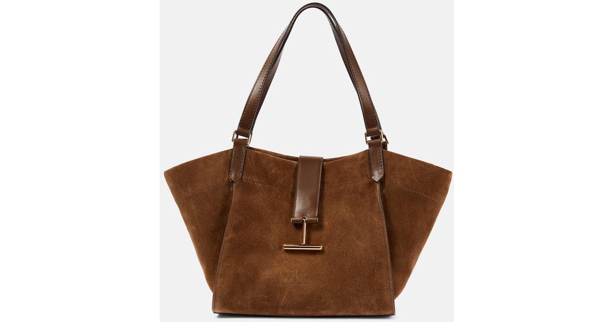 Tom Ford Tara Medium Suede And Leather Tote Bag in Brown | Lyst