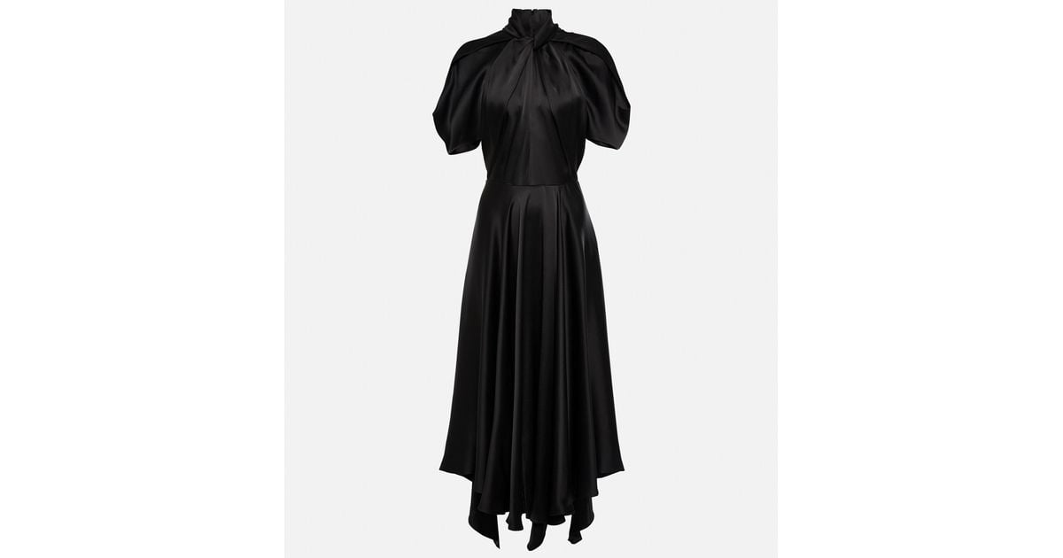 Stella McCartney Draped Satin Midi Dress in Black | Lyst
