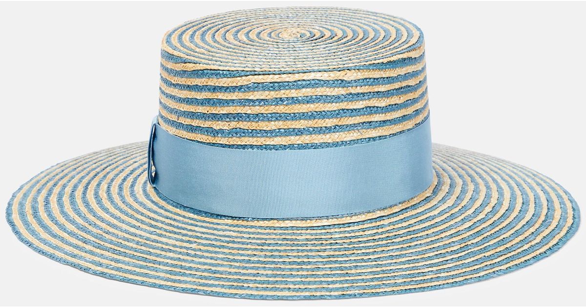 Gucci Striped Straw Boater Hat in Blue Lyst