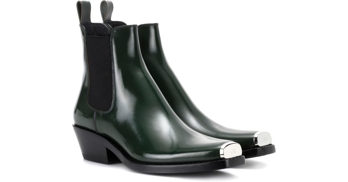 CALVIN KLEIN 205W39NYC Western Claire Leather Ankle Boots in Green | Lyst UK