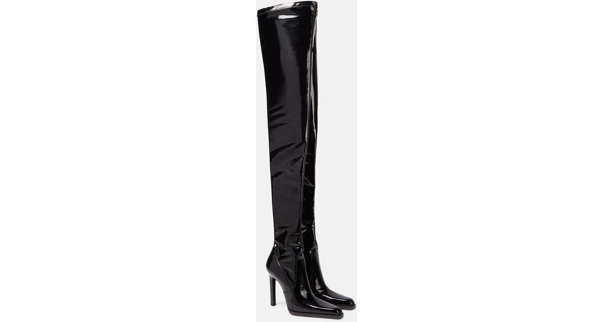 Saint Laurent Nina Patent Leather Over-The-Knee Boots in Black