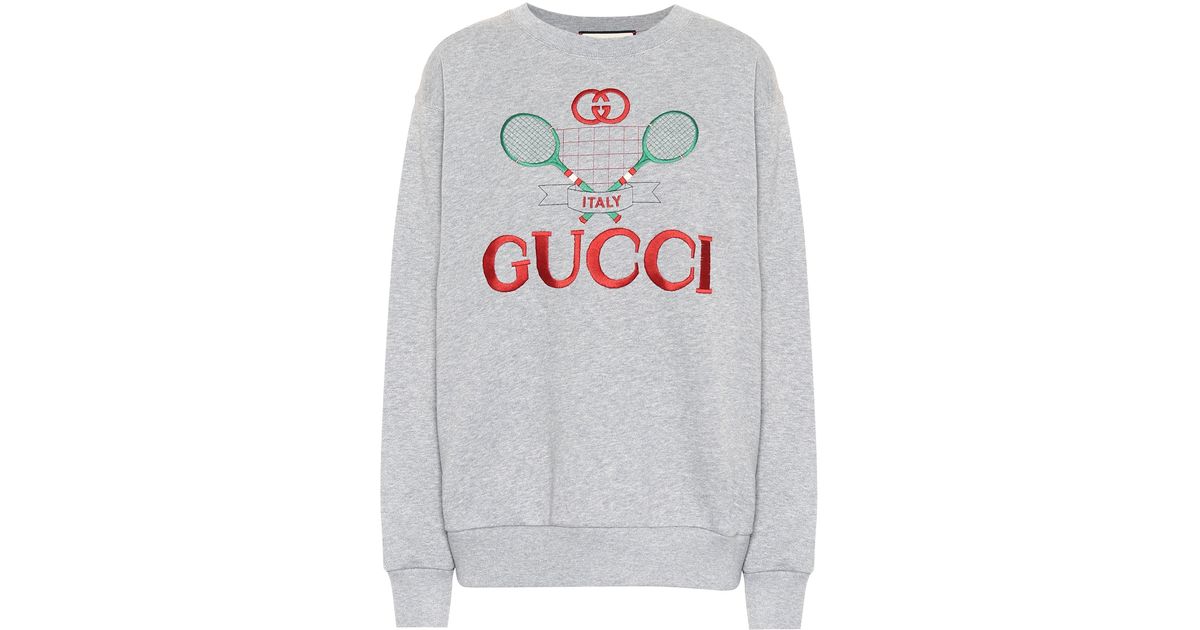 Gucci Tennis Logo-embroidered Cotton Sweatshirt in Grey | Lyst Australia