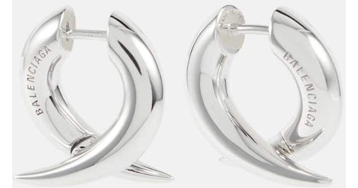 Balenciaga Force Horn Xs Sterling Hoop Earrings in White | Lyst