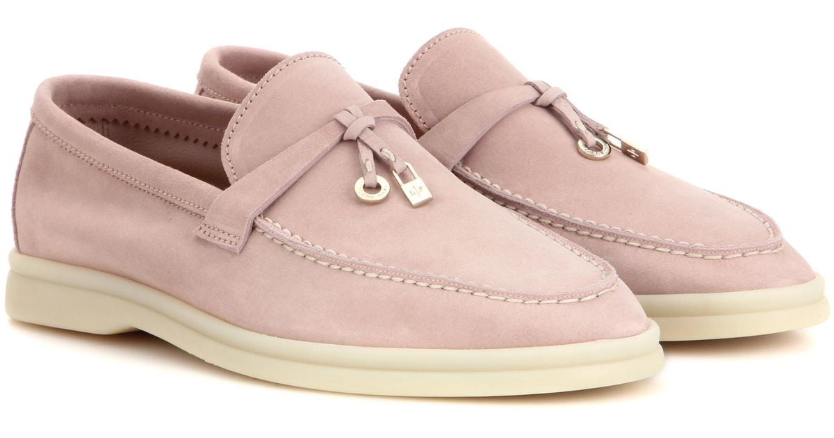 Loro Piana Summer Charms Walk Suede Loafers in Pink | Lyst