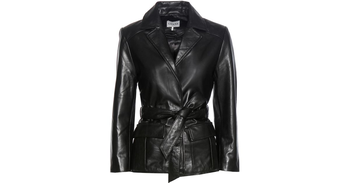 Ganni Passion Leather Wrap Jacket in Black - Lyst