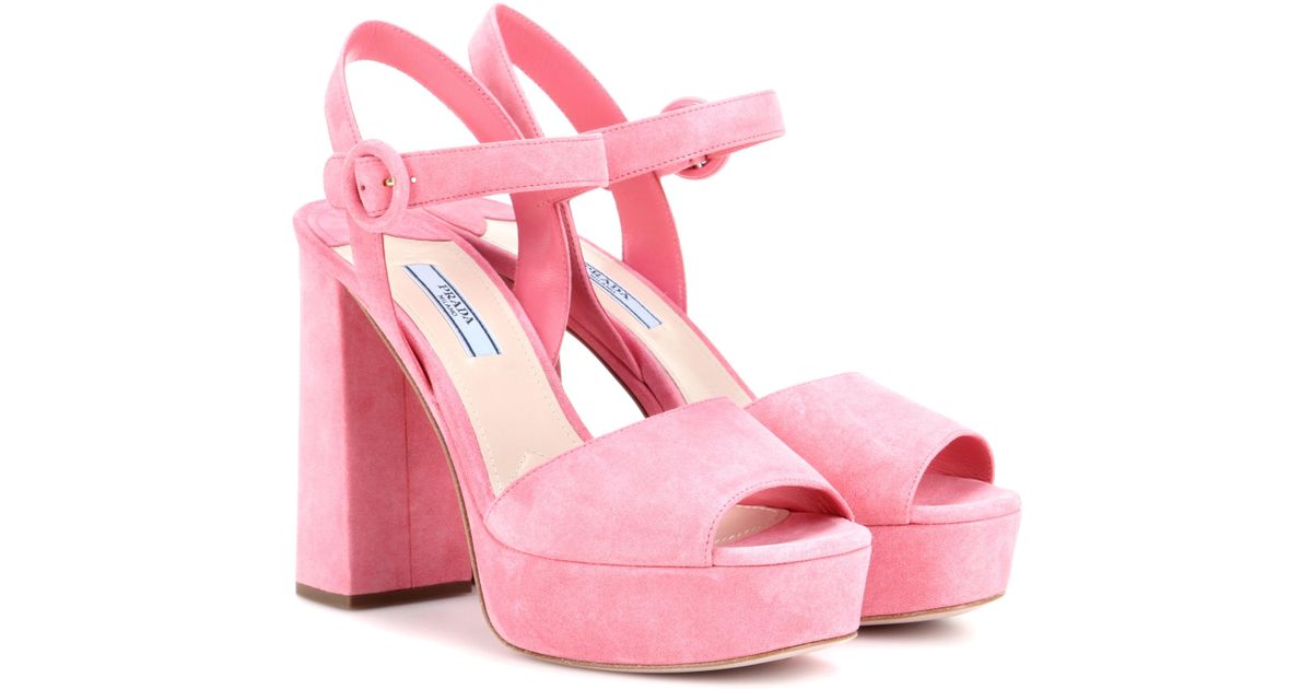 Prada Suede Platform Sandals in Pink | Lyst