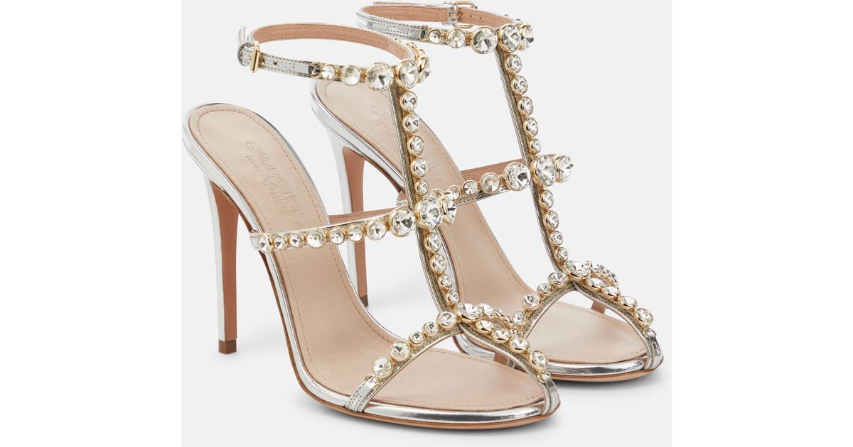 Giambattista Valli Embellished Patent Leather Sandals in Natural | Lyst