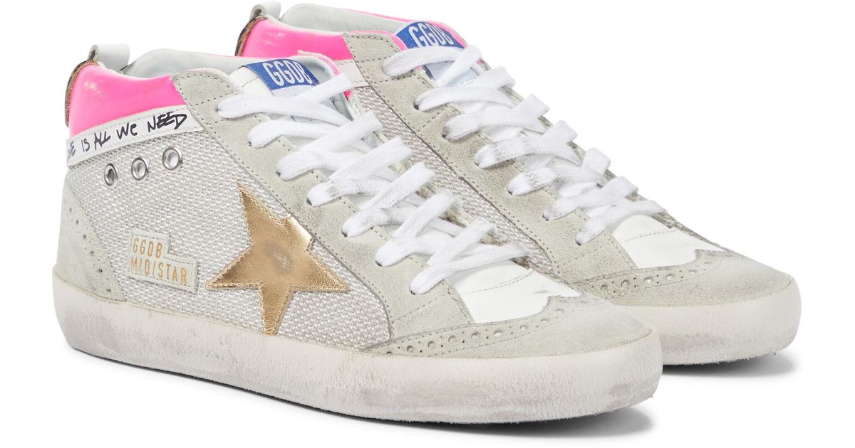 Golden Goose Mid Star Suede-trimmed Leather Sneakers in Gray | Lyst