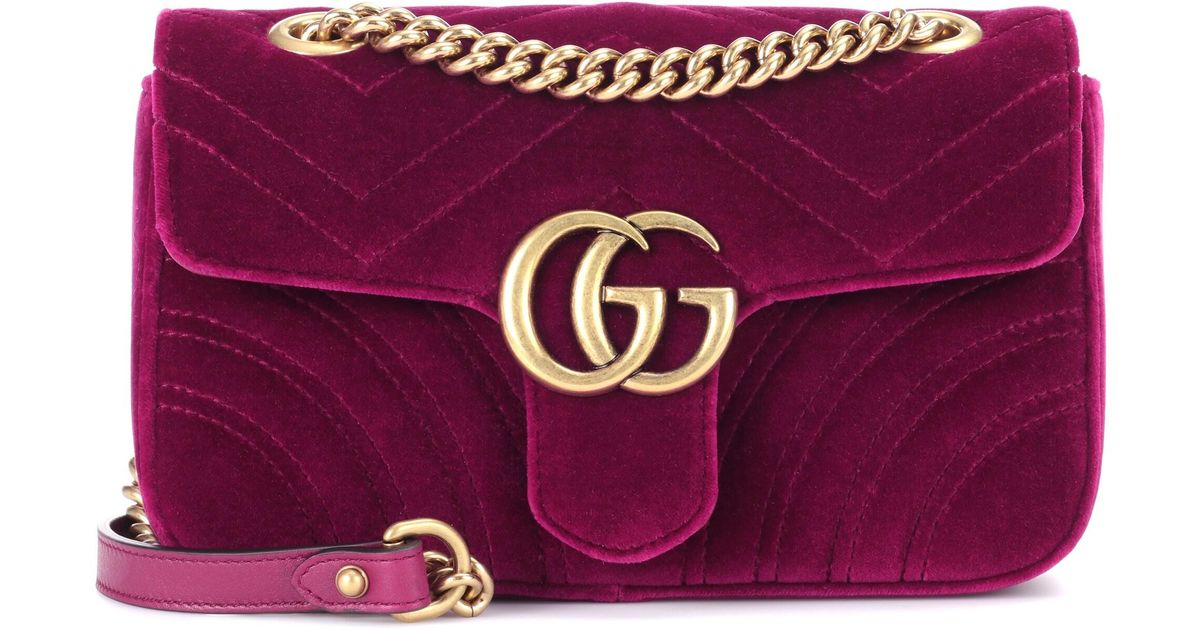 Gucci Velvet Matelasse Mini GG Marmont Fuchsia in Purple - Lyst
