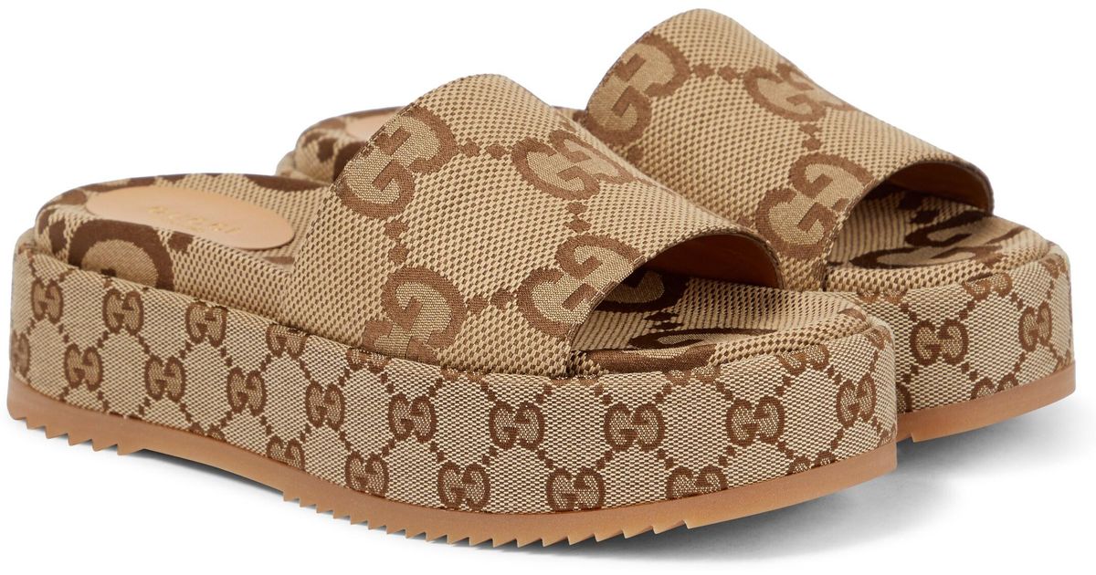 Gucci GG Maxi Canvas Platform Slides in Brown Lyst Australia