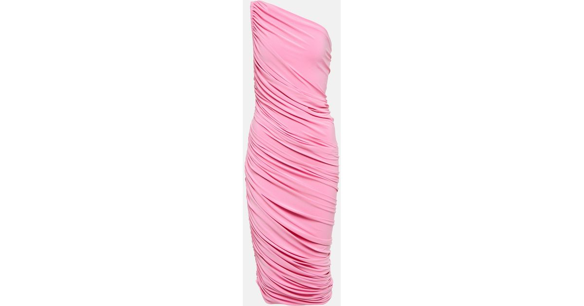 Norma Kamali Diana Ruched One-shoulder Midi Dress in Pink | Lyst