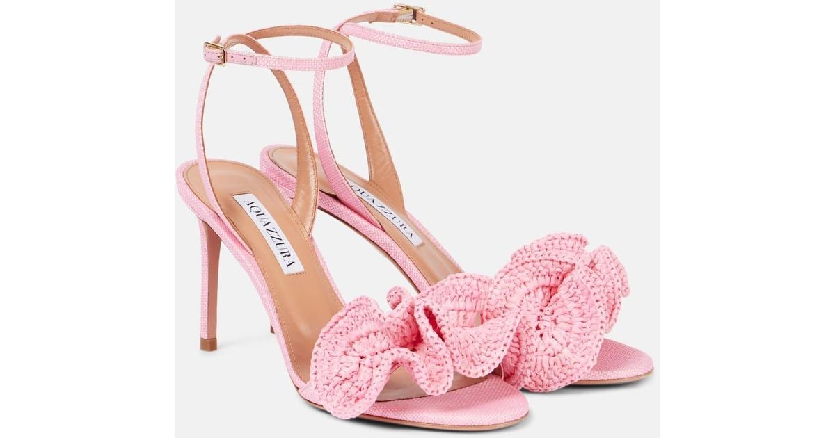 Aquazzura Noches Tropicales 85 Raffia Sandals in Pink | Lyst