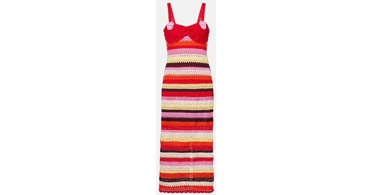 FARM Rio Striped Crochet Midi Dress in Red | Lyst