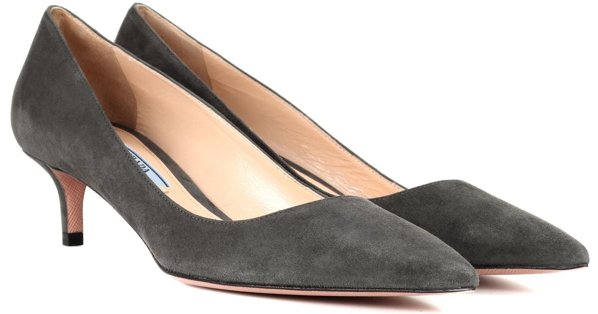 Prada Suede Kitten-heel Pumps in Grey (Gray) | Lyst
