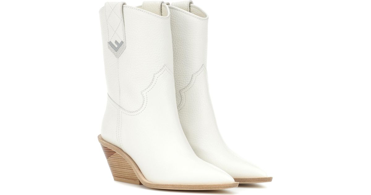 Fendi Leather Cowboy Boots in White - Lyst