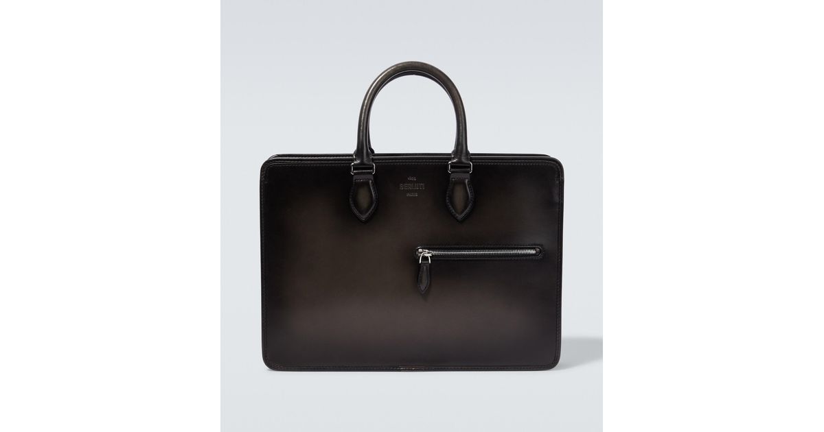Berluti Leather Briefcase in Black for Men | Lyst