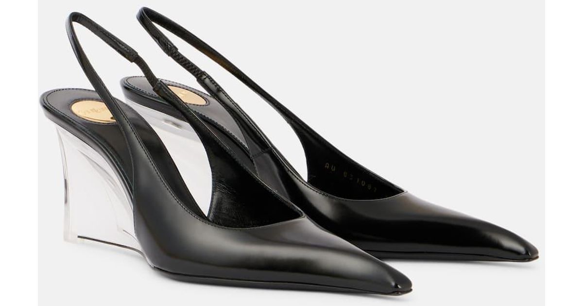Saint Laurent Miller 80 Leather Slingback Wedges in Black | Lyst