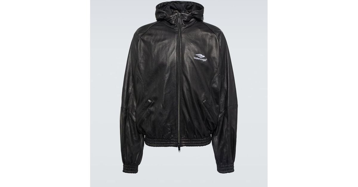Balenciaga 3B Sports Icon Leather Track Jacket in Black for Men